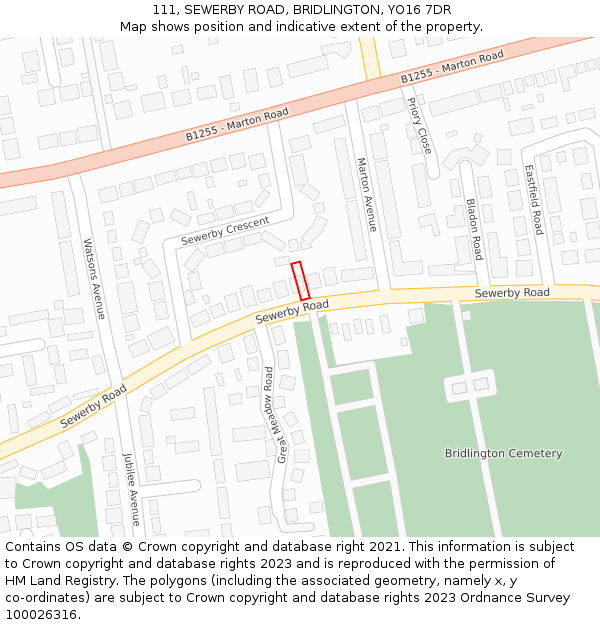 111, SEWERBY ROAD, BRIDLINGTON, YO16 7DR: Location map and indicative extent of plot