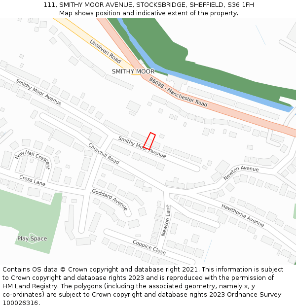 111, SMITHY MOOR AVENUE, STOCKSBRIDGE, SHEFFIELD, S36 1FH: Location map and indicative extent of plot