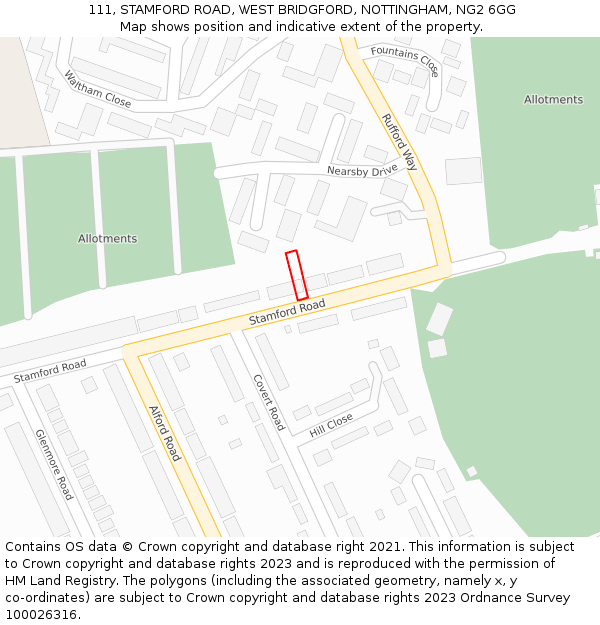 111, STAMFORD ROAD, WEST BRIDGFORD, NOTTINGHAM, NG2 6GG: Location map and indicative extent of plot