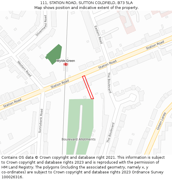 111, STATION ROAD, SUTTON COLDFIELD, B73 5LA: Location map and indicative extent of plot