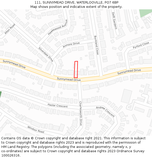 111, SUNNYMEAD DRIVE, WATERLOOVILLE, PO7 6BP: Location map and indicative extent of plot