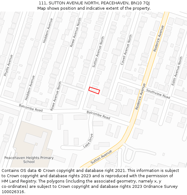 111, SUTTON AVENUE NORTH, PEACEHAVEN, BN10 7QJ: Location map and indicative extent of plot