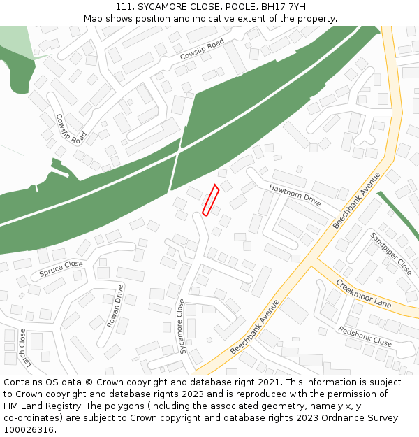 111, SYCAMORE CLOSE, POOLE, BH17 7YH: Location map and indicative extent of plot