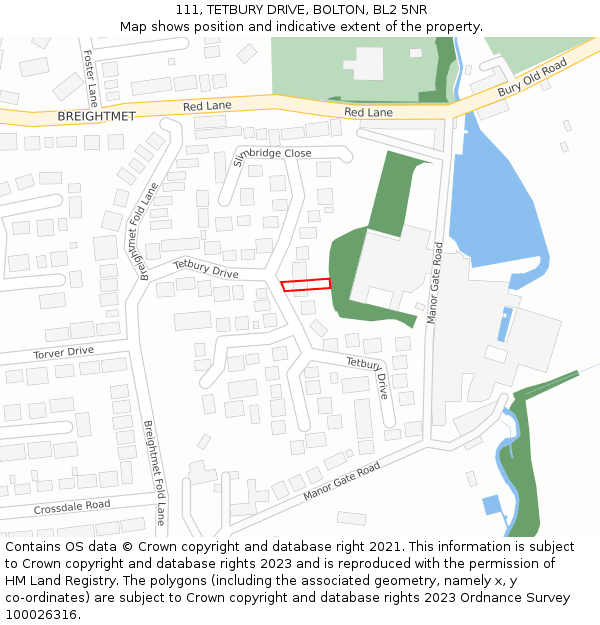 111, TETBURY DRIVE, BOLTON, BL2 5NR: Location map and indicative extent of plot