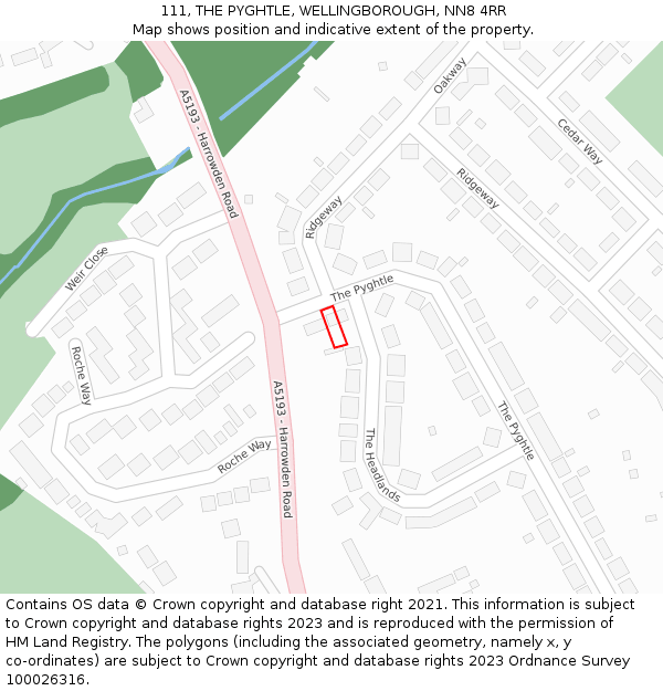 111, THE PYGHTLE, WELLINGBOROUGH, NN8 4RR: Location map and indicative extent of plot