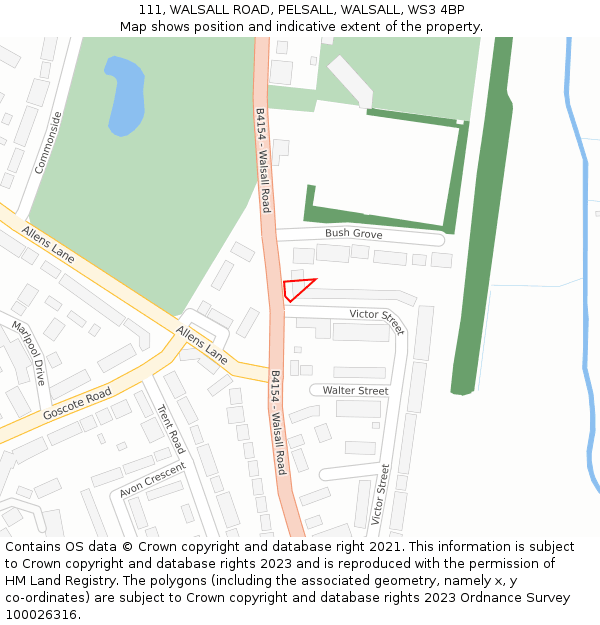 111, WALSALL ROAD, PELSALL, WALSALL, WS3 4BP: Location map and indicative extent of plot