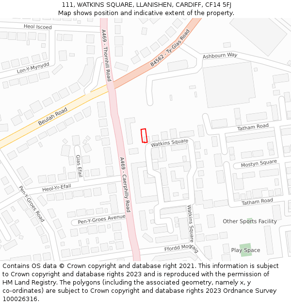 111, WATKINS SQUARE, LLANISHEN, CARDIFF, CF14 5FJ: Location map and indicative extent of plot