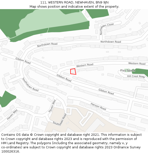 111, WESTERN ROAD, NEWHAVEN, BN9 9JN: Location map and indicative extent of plot