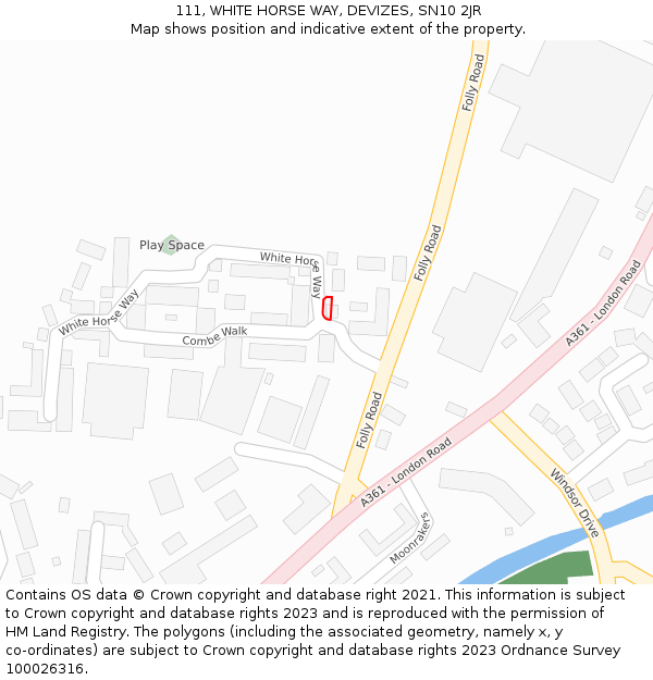 111, WHITE HORSE WAY, DEVIZES, SN10 2JR: Location map and indicative extent of plot