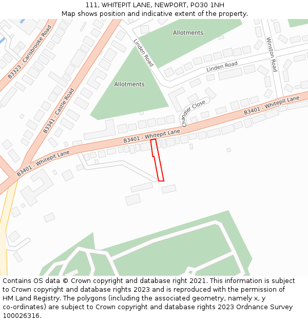 111, WHITEPIT LANE, NEWPORT, PO30 1NH: Location map and indicative extent of plot