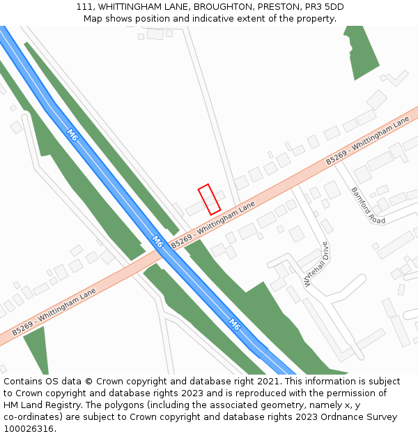 111, WHITTINGHAM LANE, BROUGHTON, PRESTON, PR3 5DD: Location map and indicative extent of plot