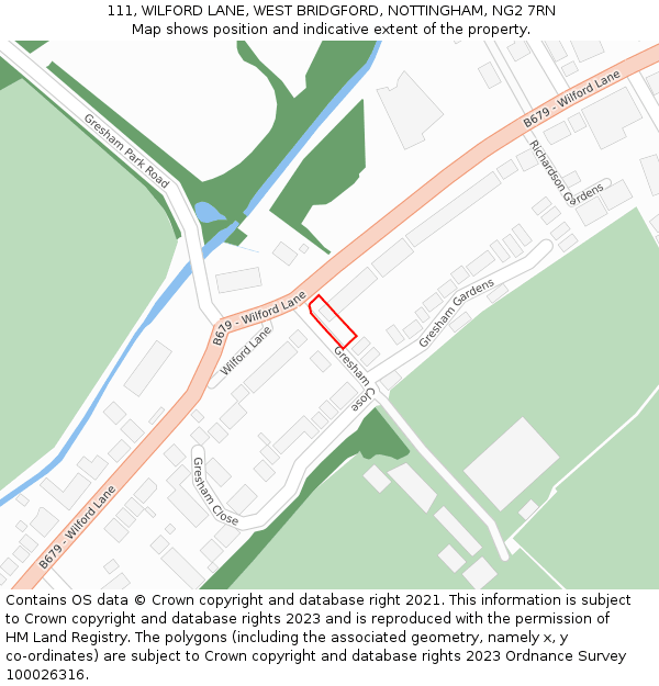 111, WILFORD LANE, WEST BRIDGFORD, NOTTINGHAM, NG2 7RN: Location map and indicative extent of plot