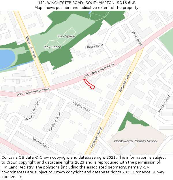 111, WINCHESTER ROAD, SOUTHAMPTON, SO16 6UR: Location map and indicative extent of plot