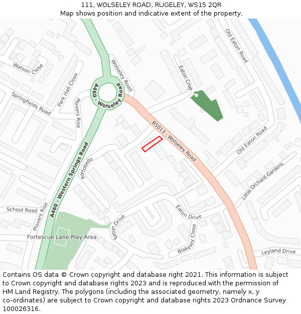 111, WOLSELEY ROAD, RUGELEY, WS15 2QR: Location map and indicative extent of plot