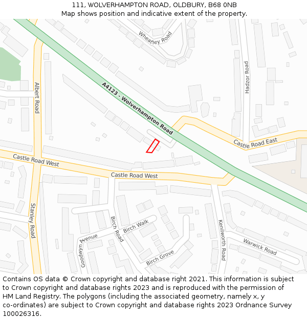 111, WOLVERHAMPTON ROAD, OLDBURY, B68 0NB: Location map and indicative extent of plot