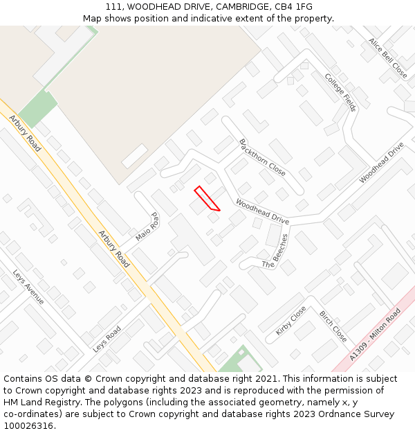 111, WOODHEAD DRIVE, CAMBRIDGE, CB4 1FG: Location map and indicative extent of plot