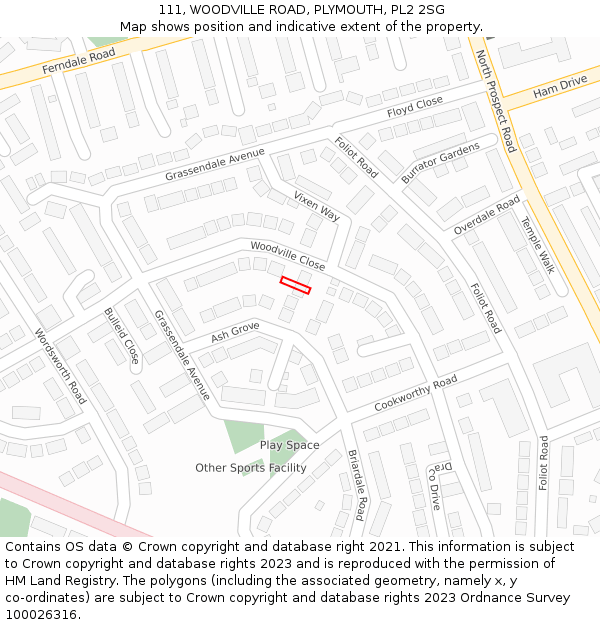 111, WOODVILLE ROAD, PLYMOUTH, PL2 2SG: Location map and indicative extent of plot