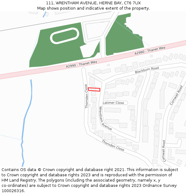 111, WRENTHAM AVENUE, HERNE BAY, CT6 7UX: Location map and indicative extent of plot