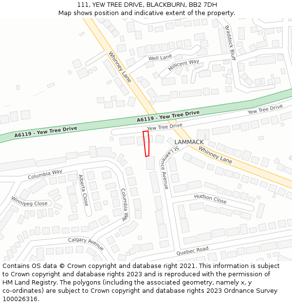 111, YEW TREE DRIVE, BLACKBURN, BB2 7DH: Location map and indicative extent of plot