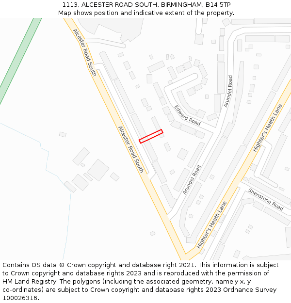 1113, ALCESTER ROAD SOUTH, BIRMINGHAM, B14 5TP: Location map and indicative extent of plot