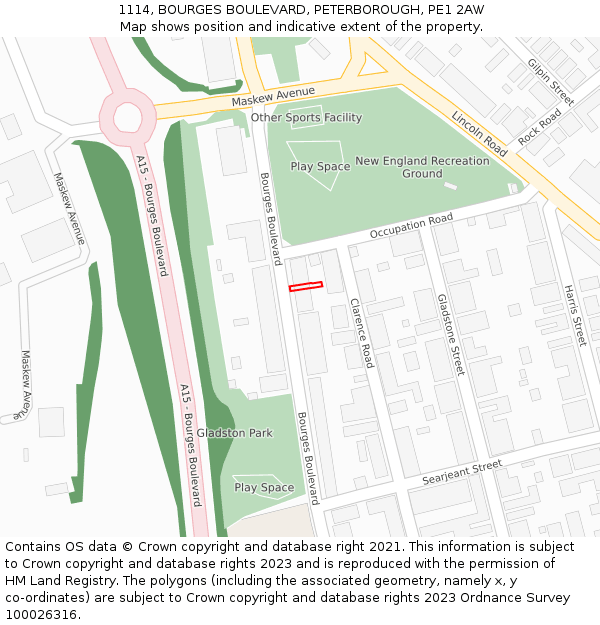 1114, BOURGES BOULEVARD, PETERBOROUGH, PE1 2AW: Location map and indicative extent of plot