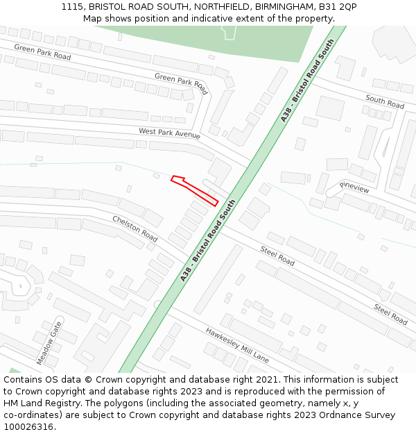 1115, BRISTOL ROAD SOUTH, NORTHFIELD, BIRMINGHAM, B31 2QP: Location map and indicative extent of plot