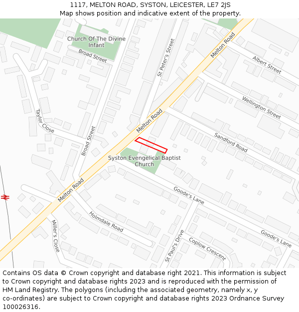 1117, MELTON ROAD, SYSTON, LEICESTER, LE7 2JS: Location map and indicative extent of plot