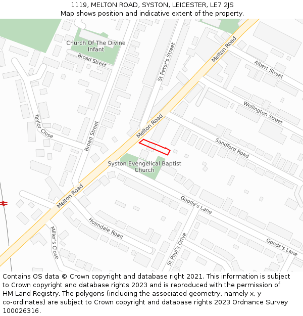 1119, MELTON ROAD, SYSTON, LEICESTER, LE7 2JS: Location map and indicative extent of plot