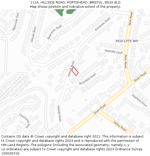 111A, HILLSIDE ROAD, PORTISHEAD, BRISTOL, BS20 8LG: Location map and indicative extent of plot