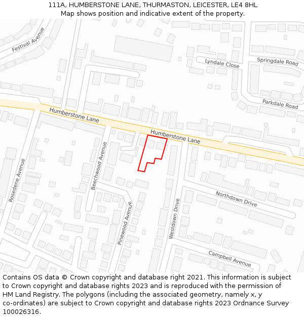 111A, HUMBERSTONE LANE, THURMASTON, LEICESTER, LE4 8HL: Location map and indicative extent of plot