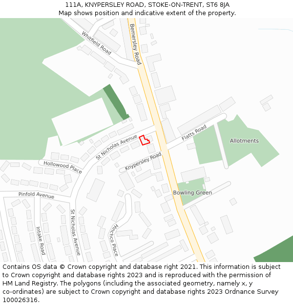 111A, KNYPERSLEY ROAD, STOKE-ON-TRENT, ST6 8JA: Location map and indicative extent of plot