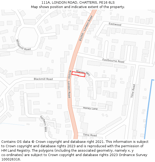 111A, LONDON ROAD, CHATTERIS, PE16 6LS: Location map and indicative extent of plot