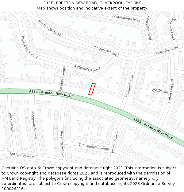 111B, PRESTON NEW ROAD, BLACKPOOL, FY3 9NE: Location map and indicative extent of plot