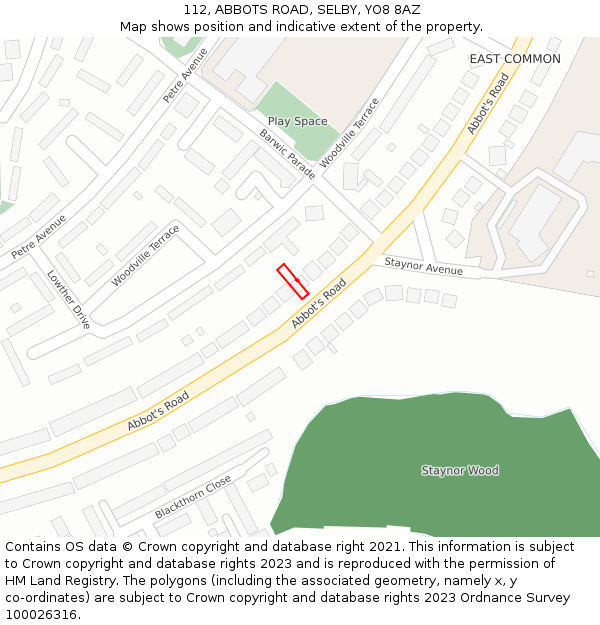 112, ABBOTS ROAD, SELBY, YO8 8AZ: Location map and indicative extent of plot