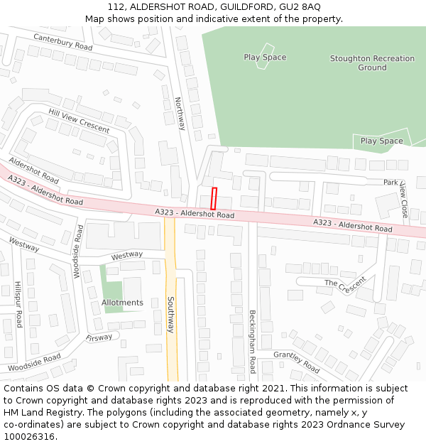 112, ALDERSHOT ROAD, GUILDFORD, GU2 8AQ: Location map and indicative extent of plot