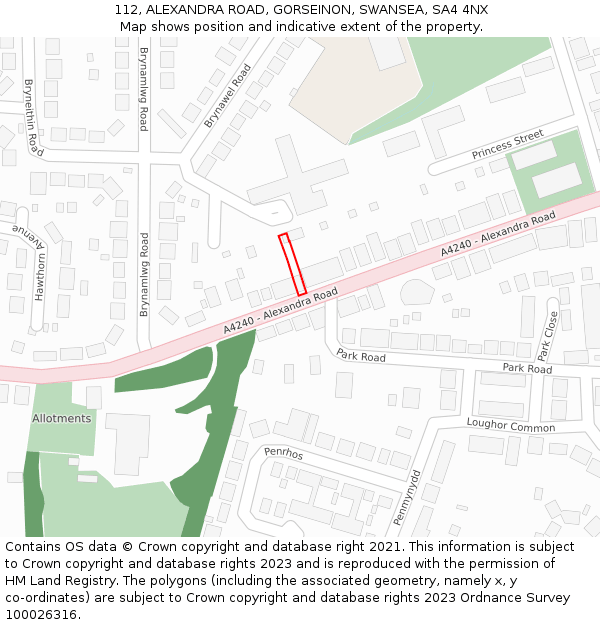 112, ALEXANDRA ROAD, GORSEINON, SWANSEA, SA4 4NX: Location map and indicative extent of plot