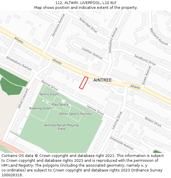 112, ALTWAY, LIVERPOOL, L10 6LF: Location map and indicative extent of plot
