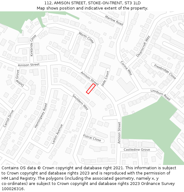 112, AMISON STREET, STOKE-ON-TRENT, ST3 1LD: Location map and indicative extent of plot
