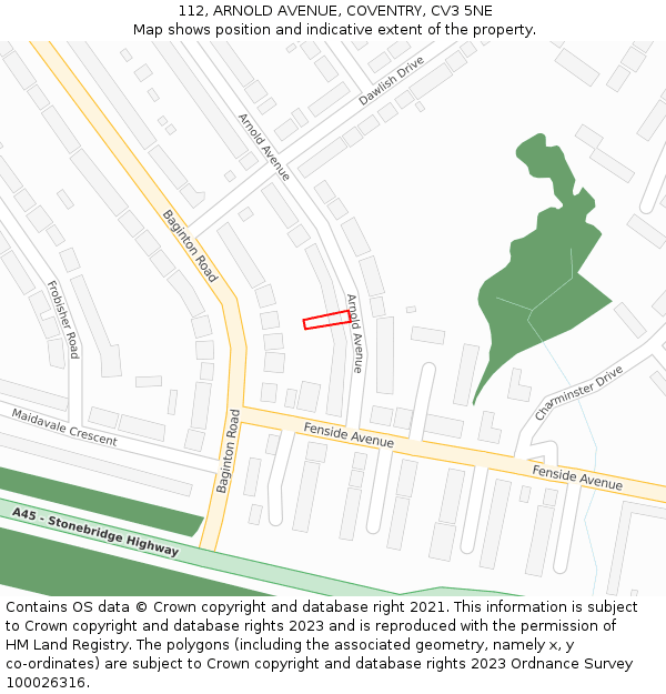 112, ARNOLD AVENUE, COVENTRY, CV3 5NE: Location map and indicative extent of plot