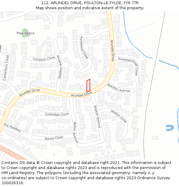 112, ARUNDEL DRIVE, POULTON-LE-FYLDE, FY6 7TR: Location map and indicative extent of plot