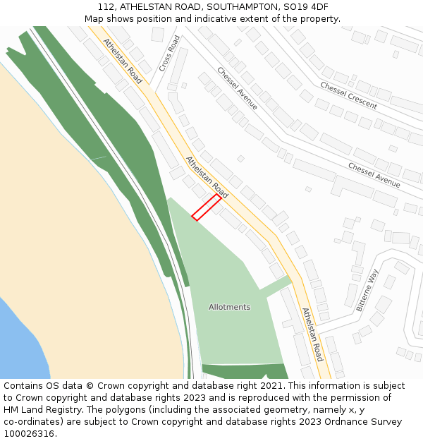 112, ATHELSTAN ROAD, SOUTHAMPTON, SO19 4DF: Location map and indicative extent of plot