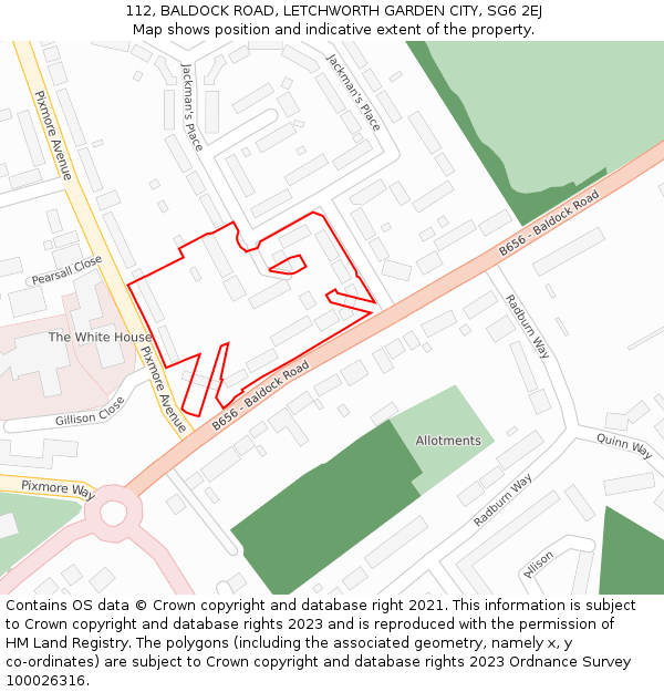 112, BALDOCK ROAD, LETCHWORTH GARDEN CITY, SG6 2EJ: Location map and indicative extent of plot