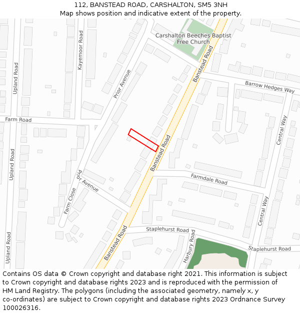 112, BANSTEAD ROAD, CARSHALTON, SM5 3NH: Location map and indicative extent of plot