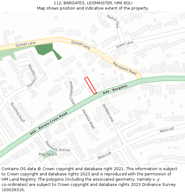 112, BARGATES, LEOMINSTER, HR6 8QU: Location map and indicative extent of plot