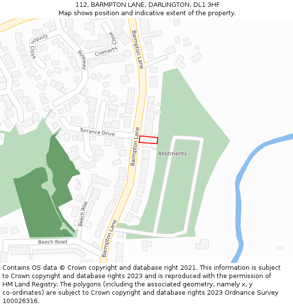 112, BARMPTON LANE, DARLINGTON, DL1 3HF: Location map and indicative extent of plot