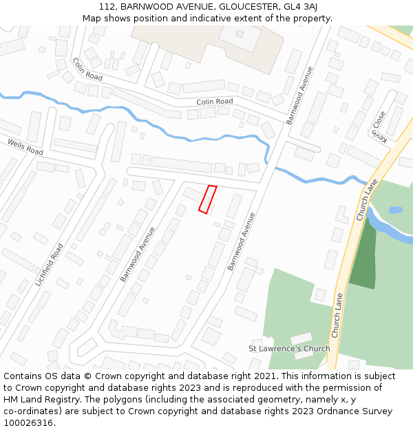 112, BARNWOOD AVENUE, GLOUCESTER, GL4 3AJ: Location map and indicative extent of plot