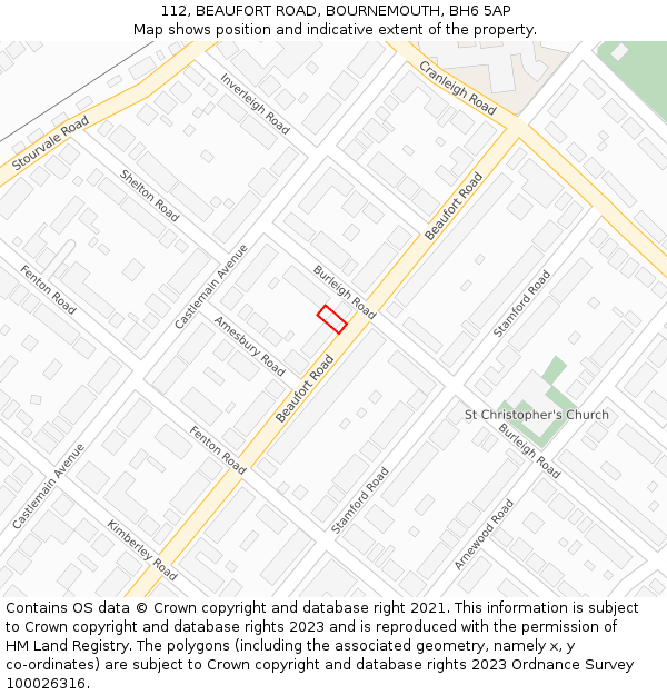 112, BEAUFORT ROAD, BOURNEMOUTH, BH6 5AP: Location map and indicative extent of plot