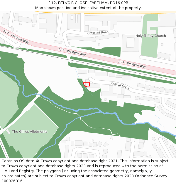 112, BELVOIR CLOSE, FAREHAM, PO16 0PR: Location map and indicative extent of plot