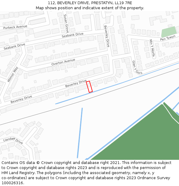 112, BEVERLEY DRIVE, PRESTATYN, LL19 7RE: Location map and indicative extent of plot