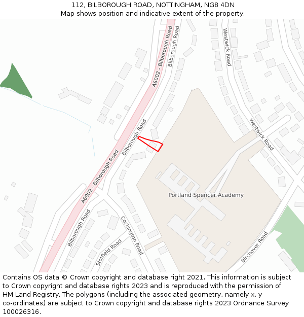 112, BILBOROUGH ROAD, NOTTINGHAM, NG8 4DN: Location map and indicative extent of plot